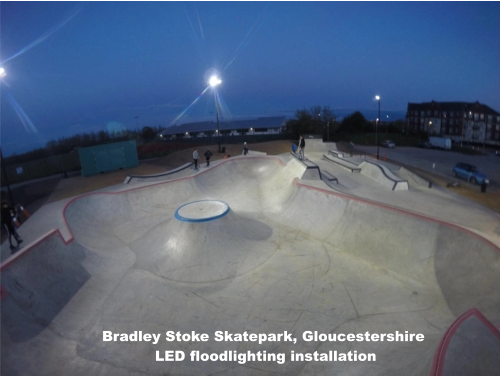 Bradley Stoke Skatepark, Gloucestershire LED flood lighting installation 