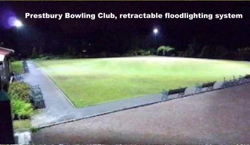 Prestbury Bowling Club, Cheshire, retractable floodlighting system